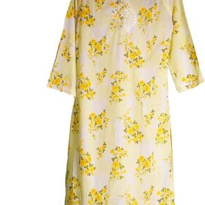 Silakaari Women's Pure MUL Lemon Yellow Lucknowi F