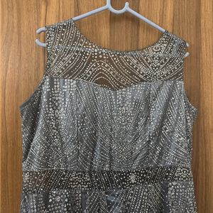 Grey Glitter Ethnic Gown With Transparent Neck