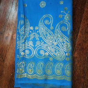 Blue Chiffon Sari With Designer Work