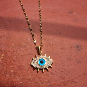 AD Studded Evil Eye Stainless Steel Necklace