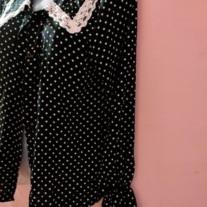 Korean Lace Work Polka Dot Shirt