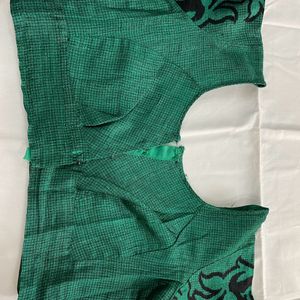 Black Saree With Green And Red Design