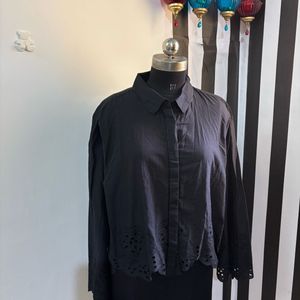 LOV cut Work Embroidery Black Shirt