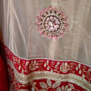 Cream And Red Lehnga