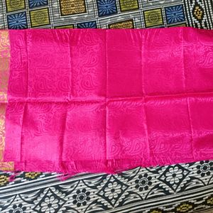 Parrot Green & Magenta Pink Saree & Blouse piece