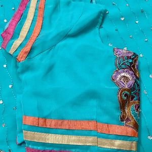 Blue Beautiful saree and blouse with embroidery