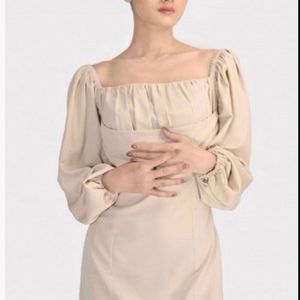 Beige Puff Sleeves Dress By SSS