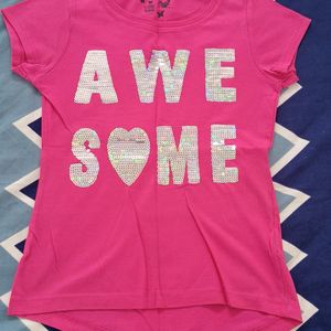 Girls Pink T-shirt With Sequence Design