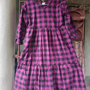 Beautiful Purple And Black Checked Cotton Dress