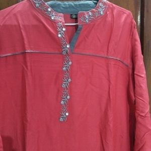 Pink And Grey Kurta Plazo Set