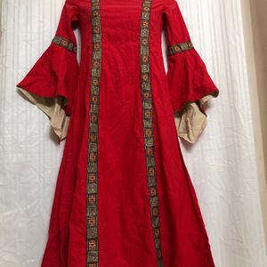 Red Long Sleeve Round Dress