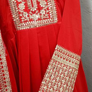 New Latest Heavy Fox Georgette Red Anarkali