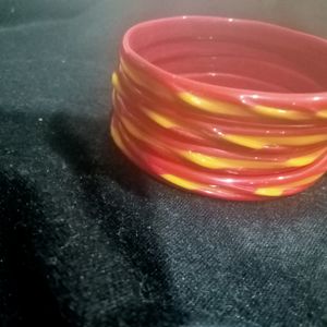 Mirror Bangles Red And Yellow Combination