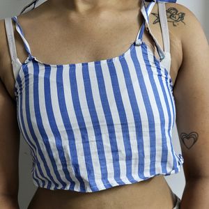 Blue And White Striped Crop Top