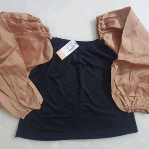 Gold Puff Sleeves Top Large(bust36")