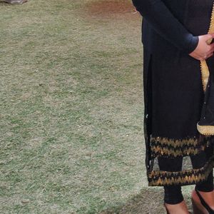 Long Black Embellished Kurta