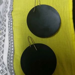 Black Metal Earings With Golden Touch