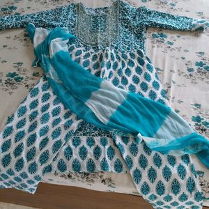 Gorgeous Blue Cotton Festive Suit