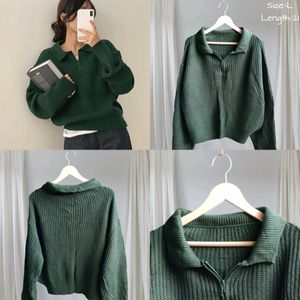 Darkgreen Zip Sweater