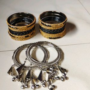 Beautiful Silver And Velvet Black 🖤 Bangles 😘😘