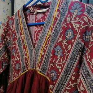 Long Maroon Cotton Kurta