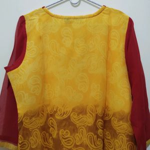 Jainish Floral Mango Print Yellow Red Kurta