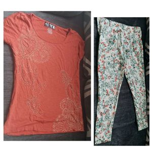 109 F branded pants S/28 plus cotton tshirt combo