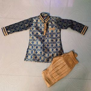 Navy Blue Colour Boys Banarasi Silk Dhoti Suit