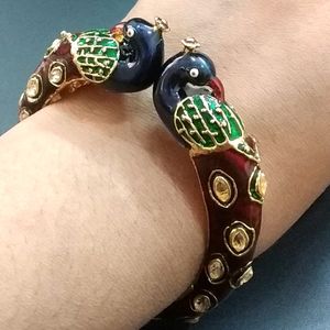 Adjustable Enamelled Peacock Bangle