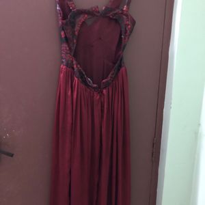 Red Sequins Backless Satin Dress *never Worn *