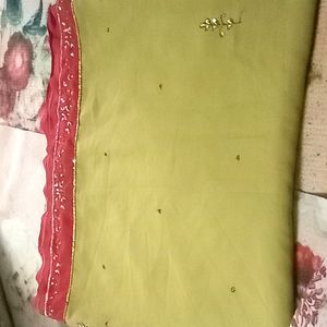 Light Olive Colour Saree With Sequence Work