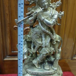 Brass Shree Krishna Idol With Cow