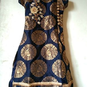 Royal Blue Banarasi Silk Dress