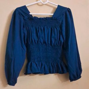 Korean Style Blue Ruffle Top