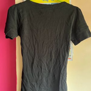 Black T-shirt For Women, Deep Square Neck