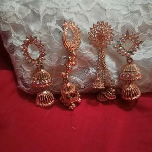 4 Rose Gold Earrings With Free Chain Ring