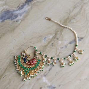 Peacock Nath Meenakari With Work Pearl Design