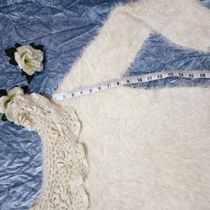 Beutiful Furr Sweater With Crochet Neck Design