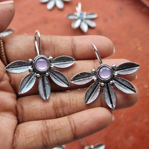 Leaves & Stones Floral Oxidised Hook Earrings