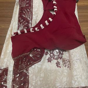 Cream Colour Saree With Maroon Border