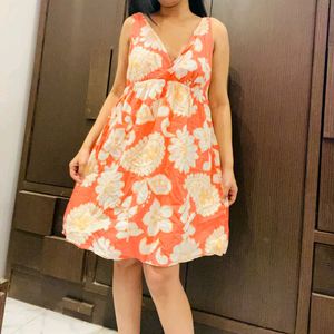 Peach Floral Linen Dress