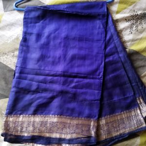 Navy Blue Silk Plain Saree