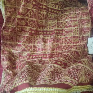 Bridal Saree Rust Red Chunri Complete New