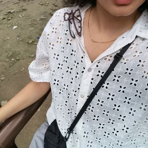 White Boxy Chikankari Shirt