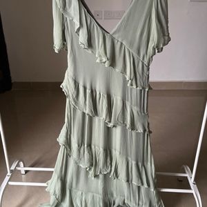 Asymmetric Ruffle Tiered Angel Sleeve Maxi Dress