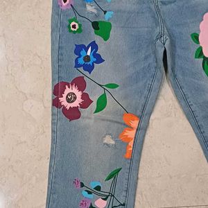 Handpainted Flower Denim