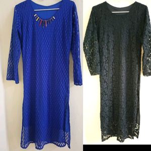 Blue & Black (Combo) of 2 Lace Kurtas.