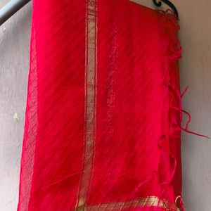 Bright Red Dupatta With Gold Zari Border