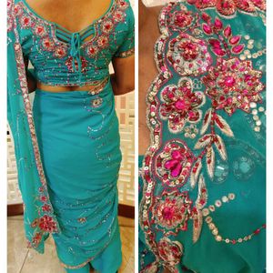 🔥💙 Beautiful Chiffon Wedding Wear Saree 💙🔥