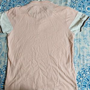 Peach And White Collared T-shirt